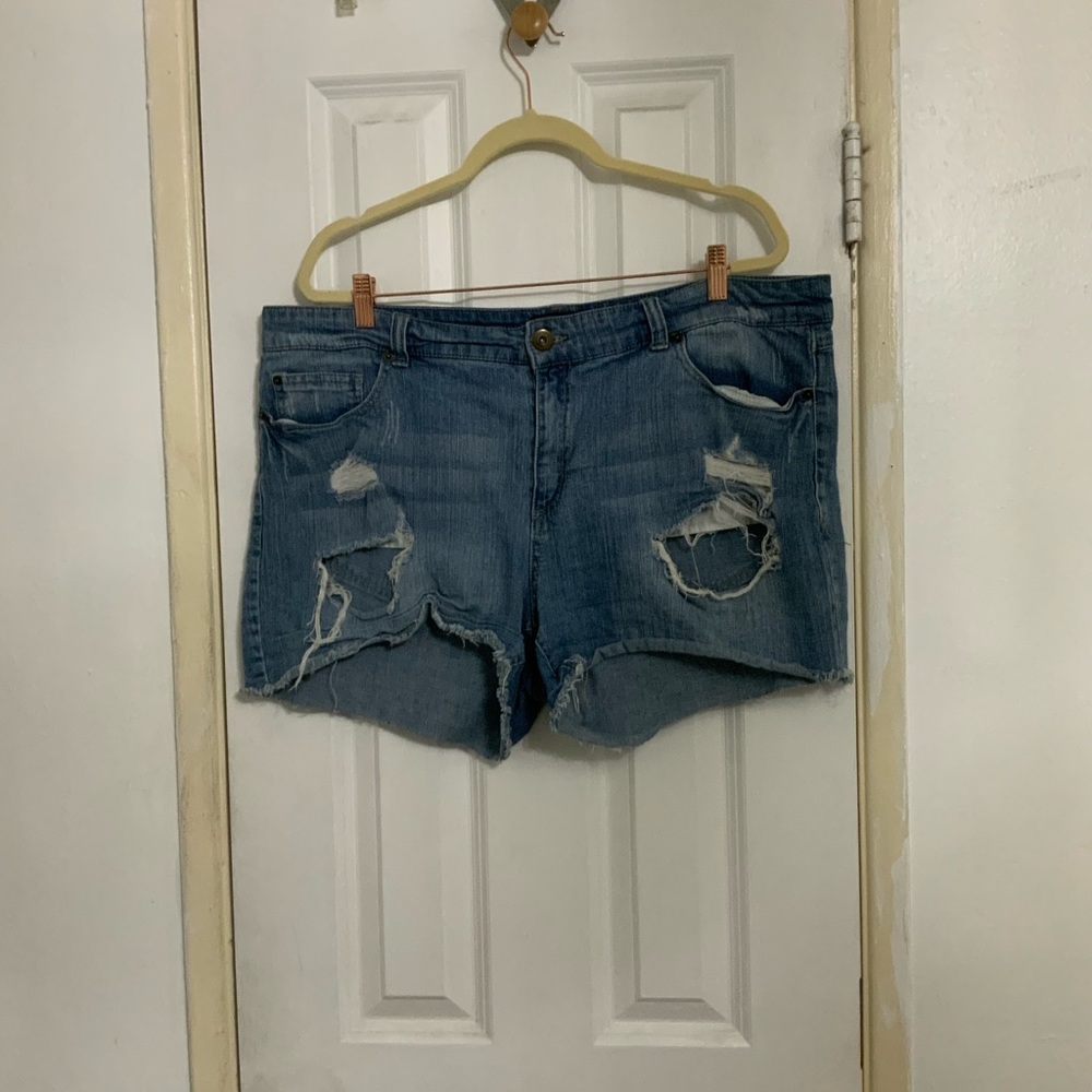Distressed denim shorts